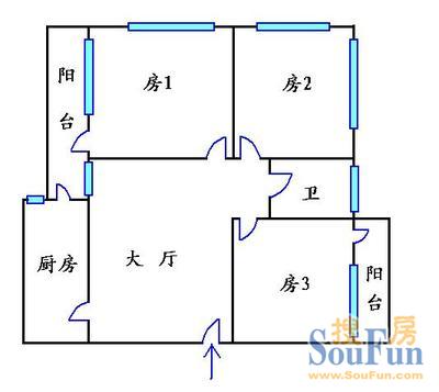 富泽居3室1厅户型图 3室1厅1卫1厨 85.00㎡