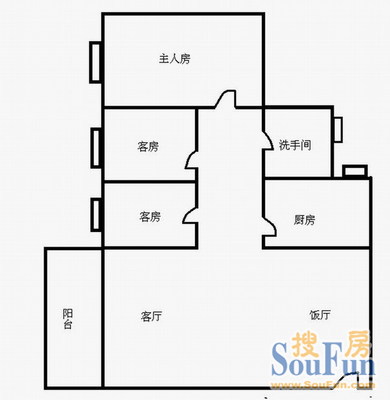 中城苑3室2厅户型图 3室1厅1卫1厨 93.00㎡