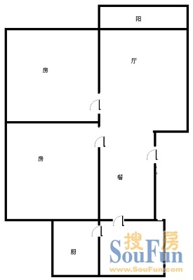 西宝兴路公房户型&nbsp;2室1厅1卫1厨 47.00㎡