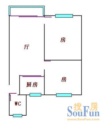 元下田云泉居2室1厅户型图 2室1厅1卫1厨 75.00㎡