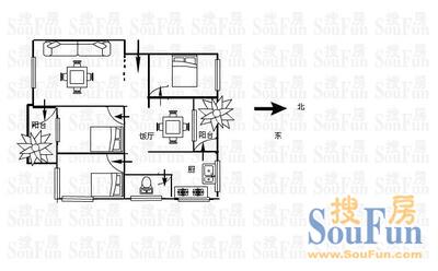 德丰大街小区德丰大街 3室 户型图 3室2厅1卫1厨 95.00㎡