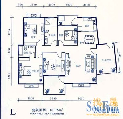 南湖半岛花园南湖半岛花园 4室 户型图 4室2厅2卫1厨 160.00㎡