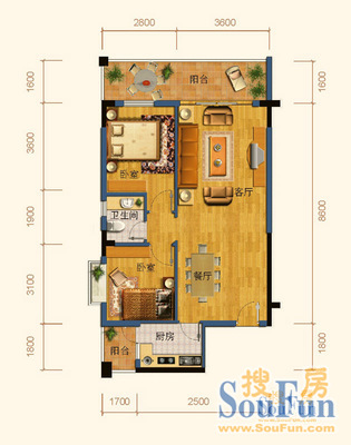 钟表厂家属区钟表厂家属区 2室 户型图 2室1厅1卫1厨 52.00㎡