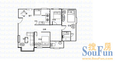 顺景新村顺景新村 3室 户型图 3室2厅2卫1厨 124.00㎡