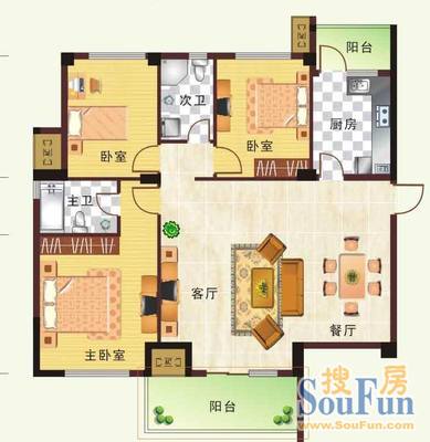 海德小区海德小区 3室 户型图 3室2厅2卫1厨 113.00㎡