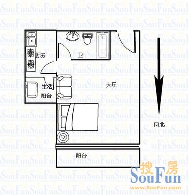 岗顶劳动局宿舍劳动局房改房 1室 户型图 1室1厅1卫1厨 45.00㎡