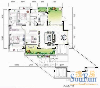 茶园新区机关单位小区茶园新区公务员小区 3室 户型图 3室2厅2卫1厨 135.00㎡