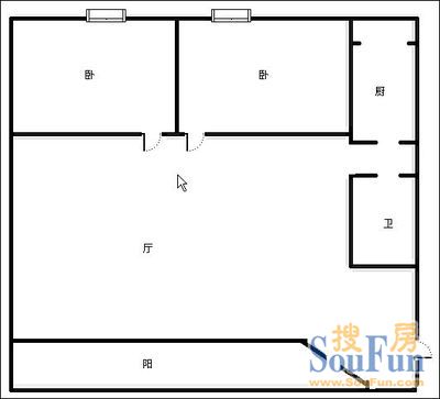 棕北秀苑户型图 2室1厅1卫1厨 65.00㎡