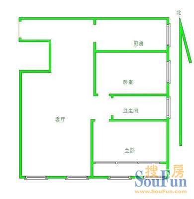 一元路小区一元路小区 2室 户型图 2室1厅1卫1厨 86.00㎡