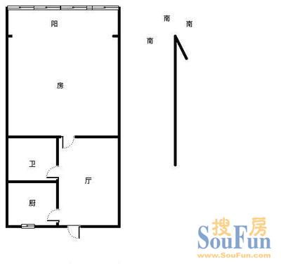 流水东苑1室 户型图 1室1厅1卫1厨 34.00㎡