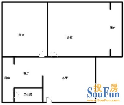 石人巷5号院户型图 2室2厅1卫1厨 66.00㎡