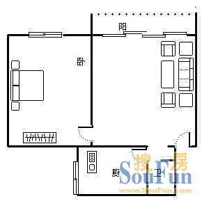 江北电力小区江北电力小区 1室 户型图 1室1厅1卫1厨 54.00㎡