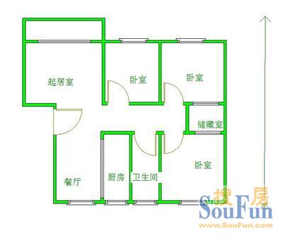 明月新寓户型图 3室  3室2厅1卫1厨 108.00㎡