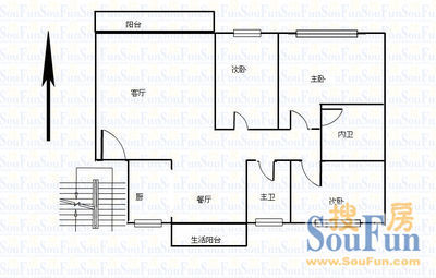 环达公寓3室2厅1卫1厨 户型图&nbsp;3室2厅1卫1厨 103.00㎡