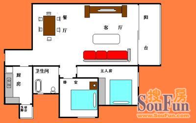 黄埔新世纪花园2室2厅户型图 2室2厅1卫1厨 77.00㎡