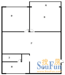 七化建宿舍七化建 2室 户型图 2室2厅1卫1厨 60.00㎡