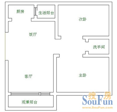 香城国际户型图 2室1厅1卫1厨 71.00㎡