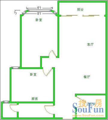 国润天骄国润天骄 2室 户型图 2室2厅1卫1厨 86.00㎡