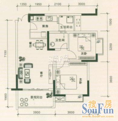 玉清寺圣马小区玉清寺圣马小区 2室 户型图 2室2厅1卫1厨 72.00㎡