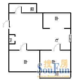 紫霞公寓户型图3室 3室2厅1卫1厨 95.00㎡