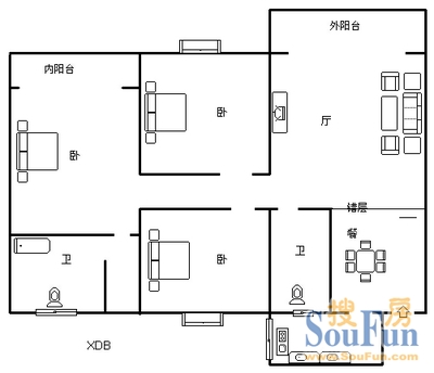 安太花园安太花园 3室 户型图 3室2厅2卫1厨 136.00㎡