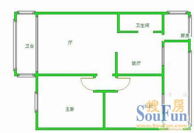 浣花小区(青羊)户型图 2室2厅1卫1厨 68.00㎡