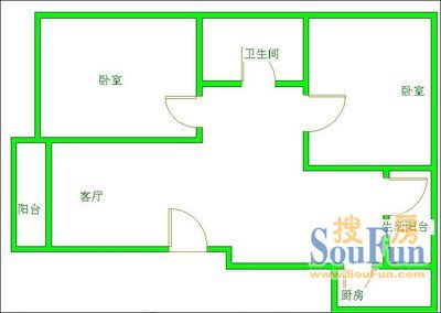 远大都市风景二期户型图 2室2厅1卫1厨 99.00㎡