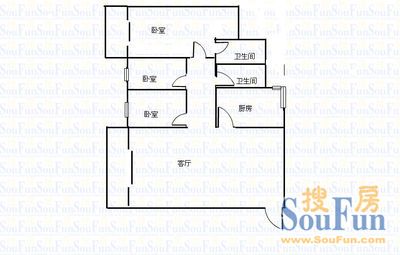 煤建大厦煤建大厦 3室 户型图 3室2厅2卫1厨 128.00㎡