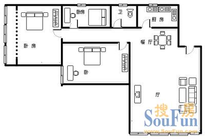 美达家园美达家园 3室 户型图 3室1厅1卫1厨 98.00㎡