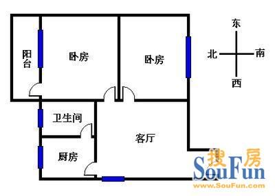 将军直街生活区2室1厅户型图 2室1厅1卫1厨 69.00㎡
