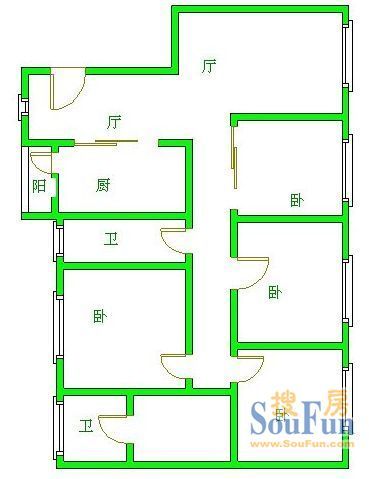 天府长城柏南郡户型图&nbsp;3室2厅2卫1厨 125.00㎡