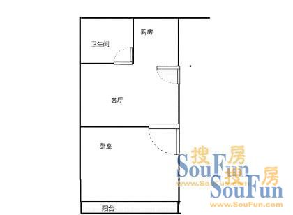 崇明岛农场户型图 1室1厅1卫1厨 44.00㎡