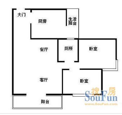 丽景欣城花语间丽景欣城花语间 2室 户型图&nbsp;2室2厅2卫1厨 88.00㎡