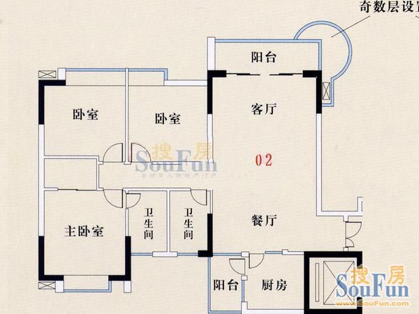 中海城市广场3室2厅户型图  3室2厅2卫1厨 297.00㎡