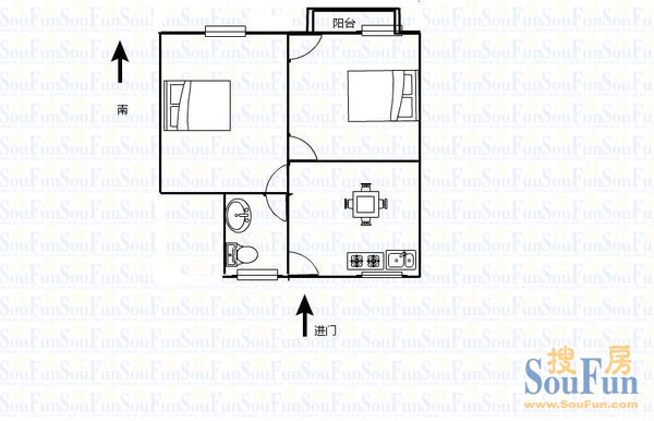 新海一村户型图 2室1厅1卫1厨 0.00㎡