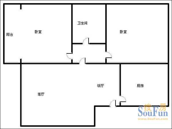 金牛区法院宿舍户型图 2室2厅1卫1厨 83.00㎡