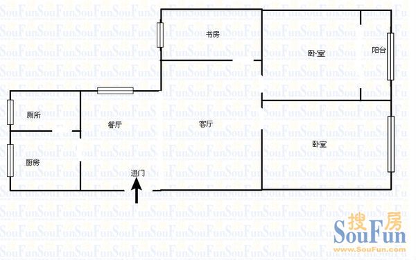 湖南省进出口公司宿舍3室1厅1卫1厨 户型图 3室1厅1卫1厨 74.00㎡