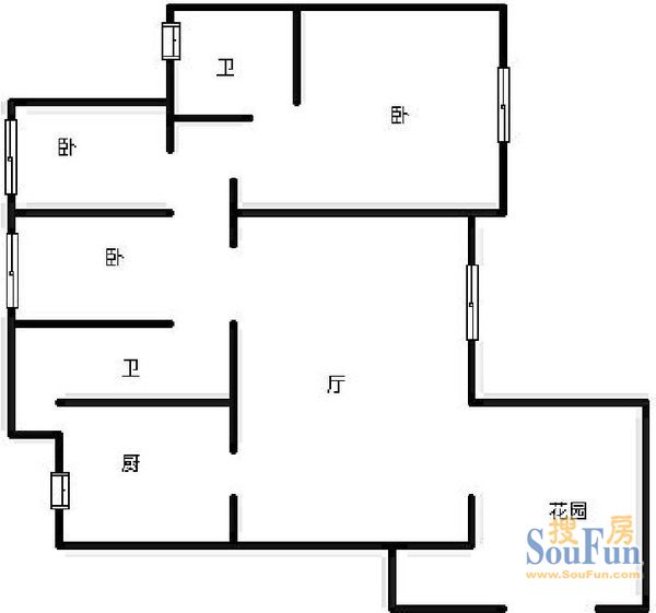 翡翠城三期户型图 3室2厅2卫1厨 136.00㎡