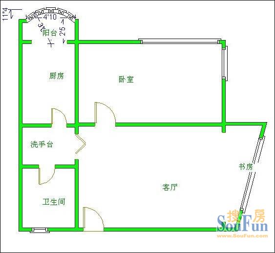 交大智能八期户型图 1室1厅1卫1厨 50.00㎡