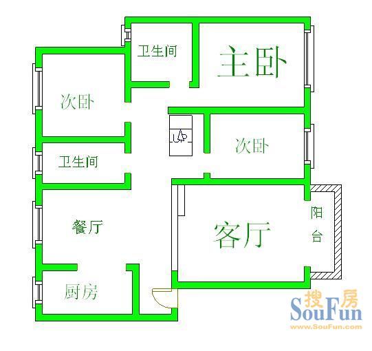 美洲花园加州阳光户型图&nbsp;3室2厅2卫1厨 160.00㎡