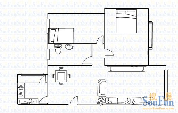 文华小区文华小区 2室 户型图 2室2厅1卫1厨 80.00㎡
