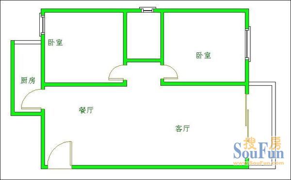 诚品上院户型图&nbsp;2室2厅1卫1厨 79.00㎡