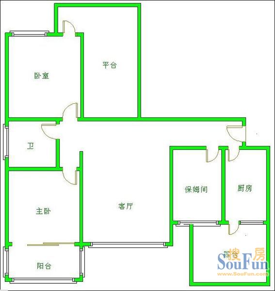 财富又一城户型图 3室2厅1卫1厨 83.00㎡