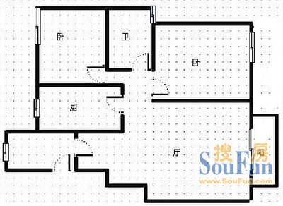 蓝谷地三期户型图 2室1厅1卫1厨 90.00㎡