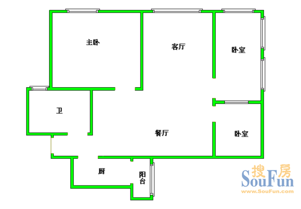 航空花园户型图&nbsp;3室2厅1卫1厨 180.00㎡