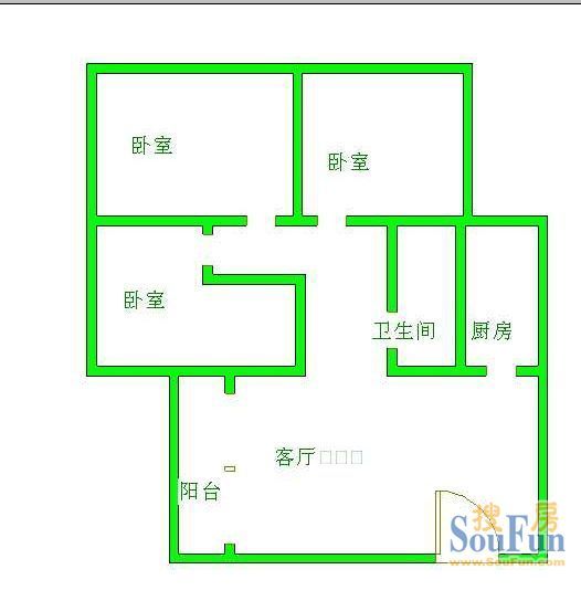 石人南路39号院石人南路39号 3室 户型&nbsp;3室1厅1卫1厨 75.00㎡