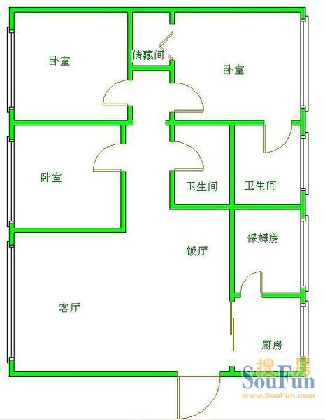 泰丰佳寓户型图&nbsp;4室2厅2卫1厨 155.00㎡