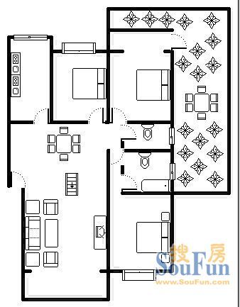 千禧华庭千禧华庭 2室 户型图&nbsp;2室2厅1卫1厨 90.00㎡