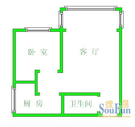 现代福满苑户型图&nbsp;1室1厅1卫1厨 56.00㎡