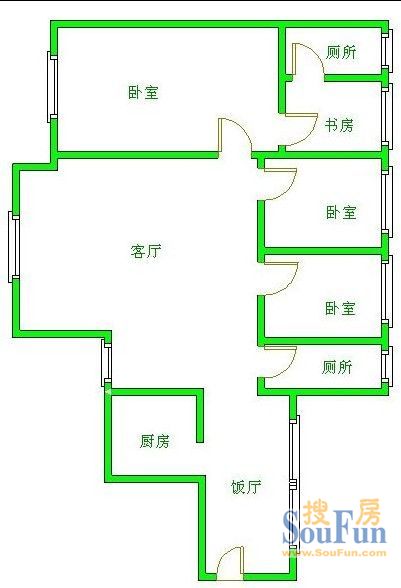 三九绿城户型图 4室2厅2卫1厨 126.00㎡